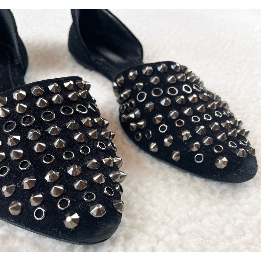 SHOEMINT • Cameron Black Suede Studded Pointed-Toe Flats, 7 - Picture 13 of 16